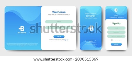 Set of Sign Up and Sign In forms. Blue gradient. Registration and login forms page. Professional web design, full set of elements. User-friendly design materials.