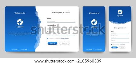 Set of Sign Up and Sign In forms. Blue gradient. Mobile Registration and login forms page. Professional web design, full set of elements. User-friendly design materials.