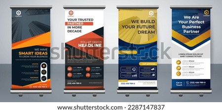 Roll up banner. stand banner layout, advertisement, pull up, polygon background, vector illustration, business flyer, display, x-banner, flag-banner, infographics, presentation
