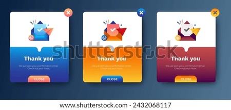 Subscription Confirmation Email pop up banner template. Professional web design, full set of elements. User-friendly design materials.
