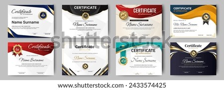 Certificates of completion template with luxury badge and modern line and shapes. Horizontal certificate For award, business, and education needs. Diploma vector template