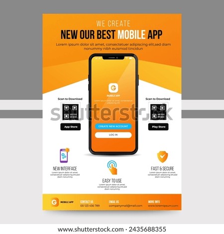 Mobile Apps Flyer template design. Business brochure flyer design layout. smartphone icons mockup. application presentation. Magazine ads. poster. leaflet. infographics. in A4 size
