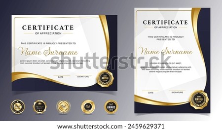 Certificates of completion template with luxury badge and modern line and shapes. Horizontal certificate For award, business, and education needs. Diploma vector template