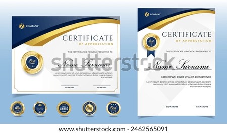 Certificates of appreciation template with luxury badge. modern certificates For award, business, and education needs. Diploma vector template
