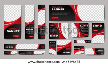 Business banner design web template Set, Horizontal header web banner. Black and red. cover header background for website design, Social Media Cover ads banner, flyer, invitation card