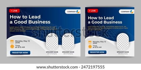 Business Conference live webinar banner invitation and social media post template. Business webinar invitation design. Vector