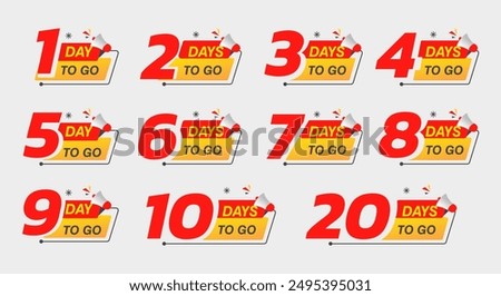 Days To Go Countdown banner template design. 1,2,3,4,5,6,7,8,9,10,20 days left countdown icon. vector 