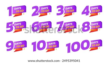 Days To Go Countdown banner template design. 1,2,3,4,5,6,7,8,9,10,20 days left countdown icon. vector 