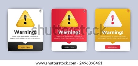 Warning of error pop up banner with flat design isolated on the background. Professional web design, full set of elements. User-friendly design materials. vector