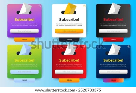 Set of Subscribe Email Newsletter pop up banner notification. Professional web design, full set of elements. User-friendly design materials. vector