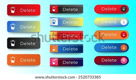 Delete buttons icon design with different color. Delete button pack for website, ads, UI, and project. vector