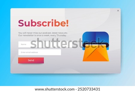 Subscribe form notification pop up banners. Professional web design, full set of elements. User-friendly design materials. vector