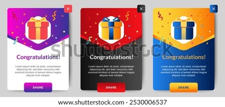 Congratulation Card, pop up, banner and sidebar info design template. vector