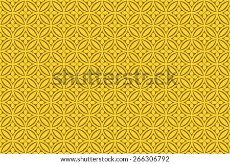 Seamless Oriental Pattern of Flower in Chinese Coins. Yellow Color.