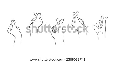 Set of Korean Heart Hand Gesture. Symbol of Love. Editable Stroke. Adjustable Stroke Width.