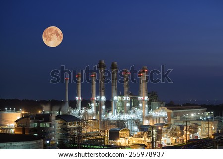 Oil Refinery twilight with moon industrial.