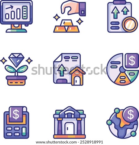 Investment filled line icons set for website or app