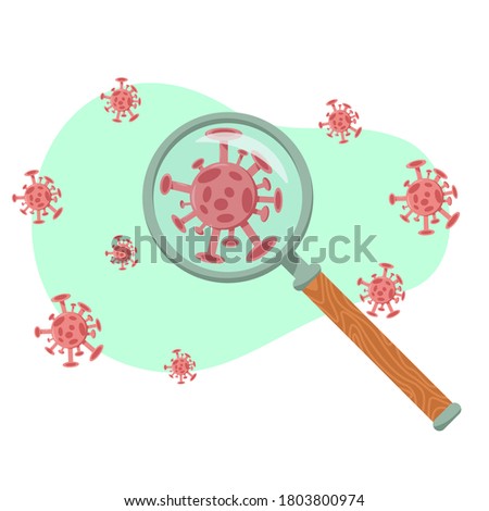 Search for a virus. Viruses under a magnifying glass. Coronavirus 2019-nCov, COVID-19, Corona-virus icon gradient with a magnifying glass.