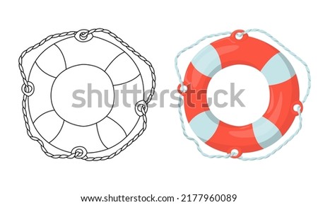 Set of vector Lifebuoy isolated on white background in line art flat color cartoon style.