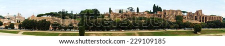Rome - October 29, 2014: Ruins of the Palatine Hill is the centermost of the Seven Hills of Rome and is one of the most ancient parts of the Rome.