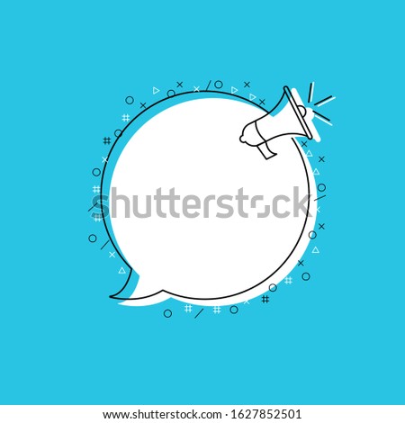 Megaphone with Round Paper Speech Bubble. Loudspeaker with circle for text. Banner for business, marketing, text and advertising. Vector illustration.