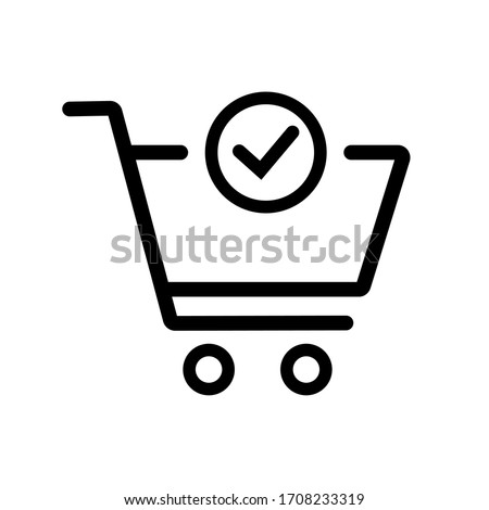 Shopping Cart and Check Mark Icon. Trolley symbol on white background. Vector Illustration.
