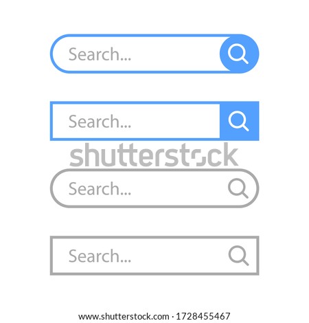Set of search button, UI elements. Vector template for browsers with search bar and text field. Modern menu for sites and apps.
