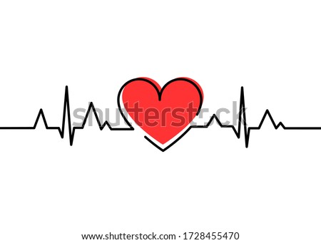 Heartbeat Heart Shape Centered Line. Heart beat. Heartbeat pulse flat vector icon. Vector illustration for medical offers and websites.