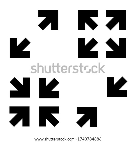 Set arrows diagonally. Сollection of two and four Side arrow Icon. Black arrow sign. Full screen and exit full screen vector icon isolated on white background.