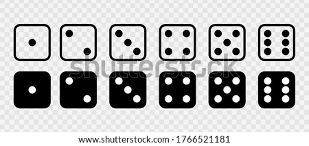 Dice Set vector icon. Game dice. Dice with six faces of cube isolated on transparent background.
