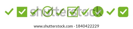 Check mark icon vector. Set of green marks of simple web button. Check or tick signs isolated on a white background. Circle and square large collection of flat buttons. Vector illustration.