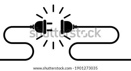 Electric socket with plug vector illustration. Electrical outlet vector icon isolated on white background. Connect disconnect line symbol.