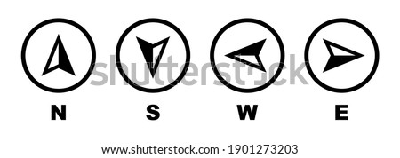 Vector compass icons of north, south, east and west direction. Map symbol. Arrow icon. Vector illustration.