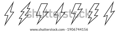 Lightning bolt icons set. Thunderbolt in flat style. Outline graphic elements vector. Vector illustration.