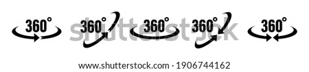 360 degrees vector icon. Round signs with arrows rotation to 360 degrees. Rotate symbol isolated in white background. Vector illustration EPS 10.