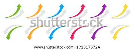 Curved arrow up and down. Colored arrow with shadow. Collection curved arrows in flat style. Vector graphic elements.