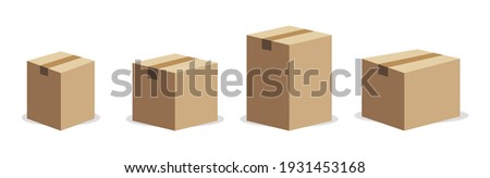 Box for paper in flat design. Set of cardboard mockups. Carton package box. 3d cube graphic elements. Vector Illustration.