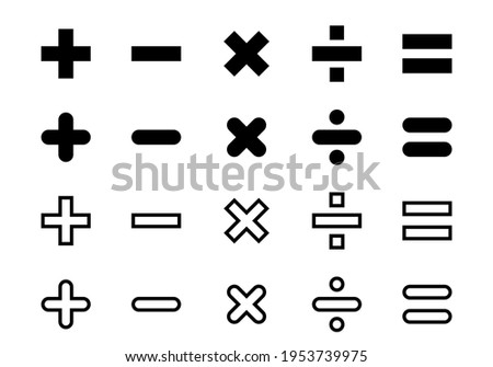 Plus minus and other calculator icons in flat style. Mathematical symbols isolated on white background. Plus and minus sign symbol. Vector illustration.