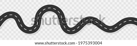 Horizontal asphalt road template. Winding road vector illustration. Seamless highway marking Isolated on background.	