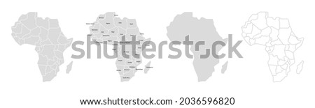 Africa map vector illustration. Africa silhouette continent. High detailed map in flat and outlined style. Template for your design. Vector elements isolated on white background.