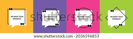 Quote in frame with quotation marks on colored background. Bubble quote boxes with brackets. Banners for quotation. Isolated text box for comment and message. Vector illustration.