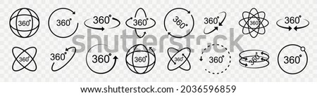 360 degrees vector icon set. Round signs with arrows rotation to 360 degrees. Rotate symbol isolated on transparent background. Vector illustration.