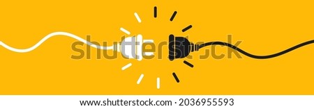 Electric socket with plug. Electrical outlet vector icon isolated on yellow background. Connect disconnect symbol. Vector illustration.