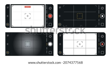 Photo camera in phone screen interface. Photography and video smartphone frame. Screen vector mockup. Vector illustration.