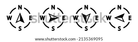 Vector compass icons of north, south, east and west direction. Map symbol. Arrow icon. Vector illustration.	