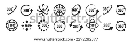 360 degrees vector icon set. Round signs with arrows rotation to 360 degrees. Rotate symbol isolated on transparent background. Vector illustration.