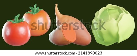 vegetable fresh icon set on isolated background 3d rendering Stockfoto © 
