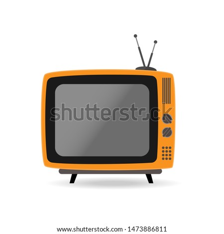 Retro TV set. Flat orange color television with antenna icon symbol sign isolated on white background. Vector stock illustration