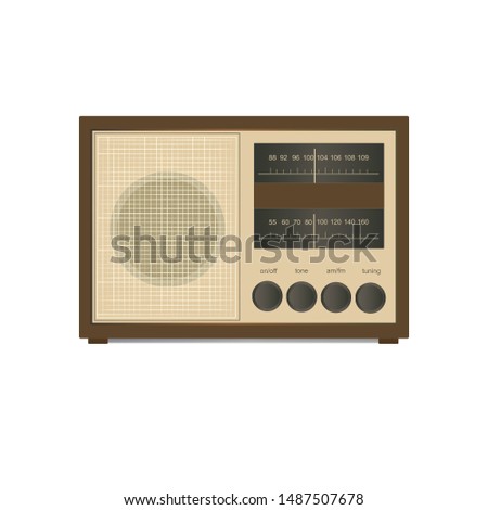 Retro radio. Realistic illustration of an old vintage radio receiver of the last century. Isolated on white background, Vector stock image