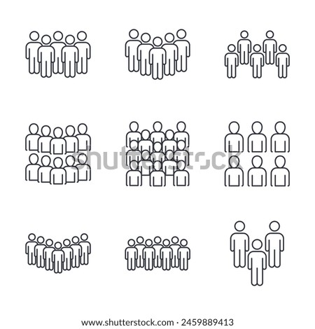 Vector election icons. Editable stroke set. A group of people, party members, voters. Crowd, large team, workers. Social movement, protests, disagreement. Stock illustration